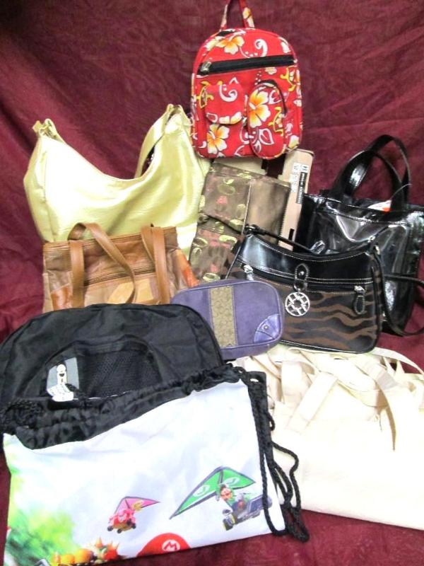 Lot of handbags, backpacks, and can...