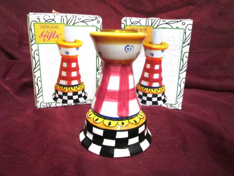 Lot of 3 gingham candle holders. 2 ...