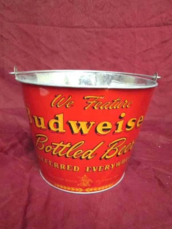 Metal Budweiser beer bucket. In gre...