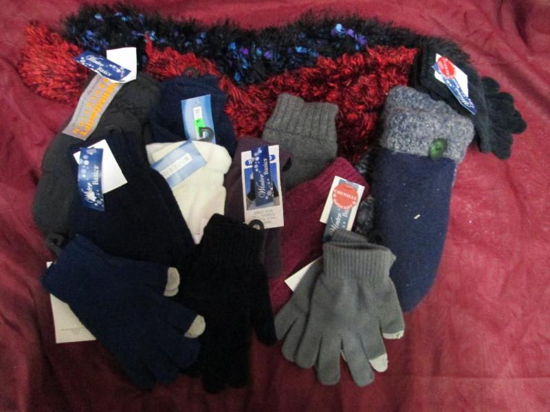 Lot of new winter scarves and glove...
