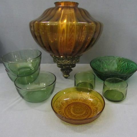 Green &amp amber glass dishes and ...