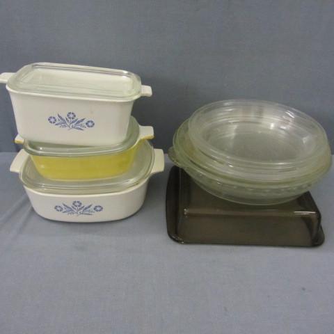 Corning casseroles with covers, six...