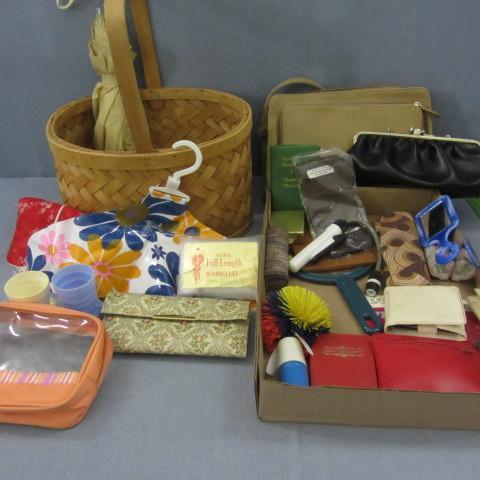 Woven basket, Liz Claiborne purse, ...