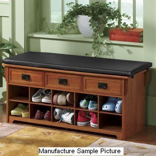 lot 134 image: NEW Mission Shoe Bench With a padde...