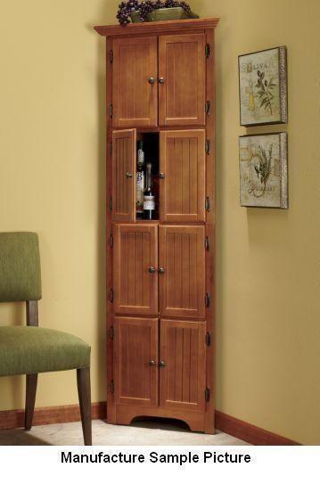 lot 135 image: NEW Oak Finish 8 Door Corner Cabine...