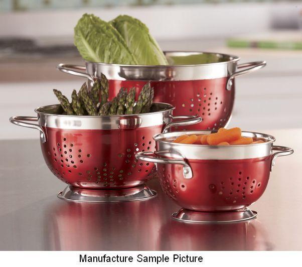 lot 20 image: NEW Three Piece Red Colander Set Ke...