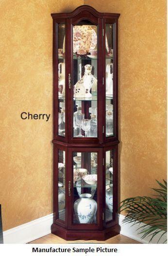 lot 52 image: NEW Cherry Finish Corner Curio Cabi...