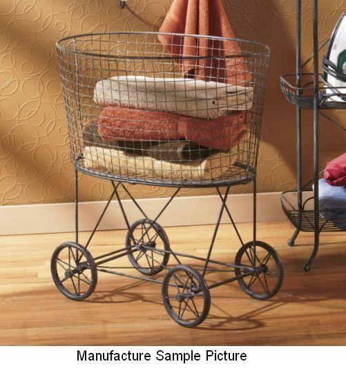 lot 78 image: NEW Vintage Rolling Laundry Cart Ha...