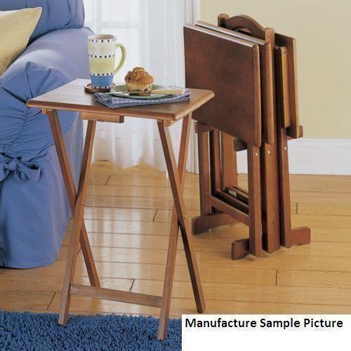 lot 80 image: NEW 5 Piece Oak Tray Table Set 181...