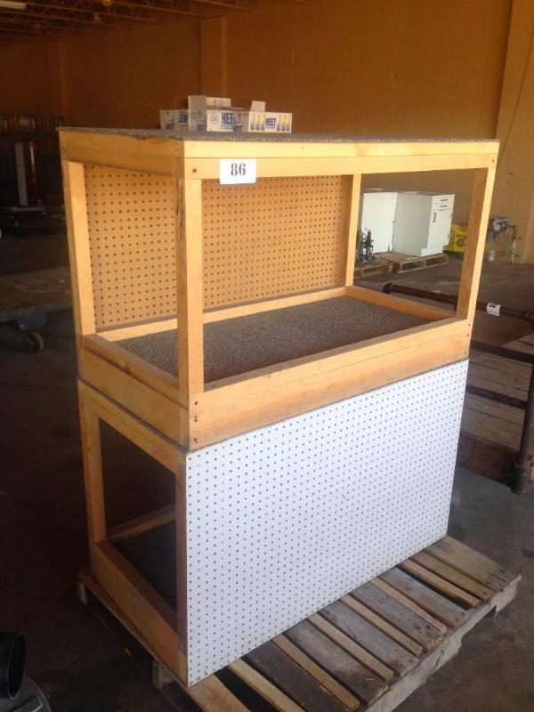 2 homemade work benches with pegboa...