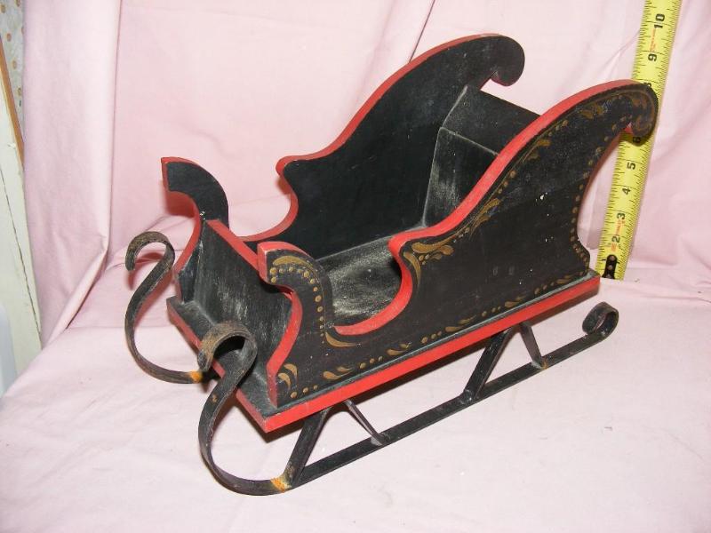 lot 147 image: Wooden Black Painted Sleigh with me...