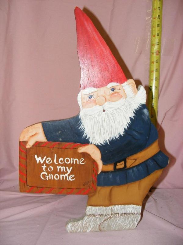 lot 16 image: Wood Garden Gnome Sign...
