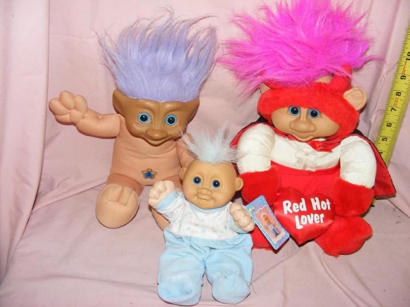 lot 261 image: Three stuffed Troll Dolls...