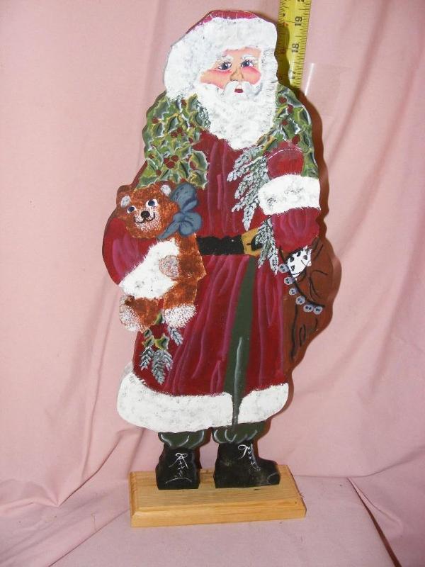 lot 36 image: Wooden, Painted Santa Decoration on...