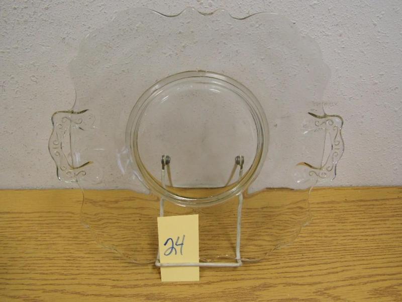 Clear Depression Glass Tray with ha...
