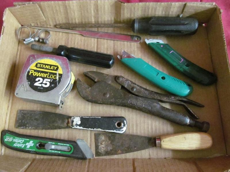 Box of Tools - Tape Measure, Scrape...
