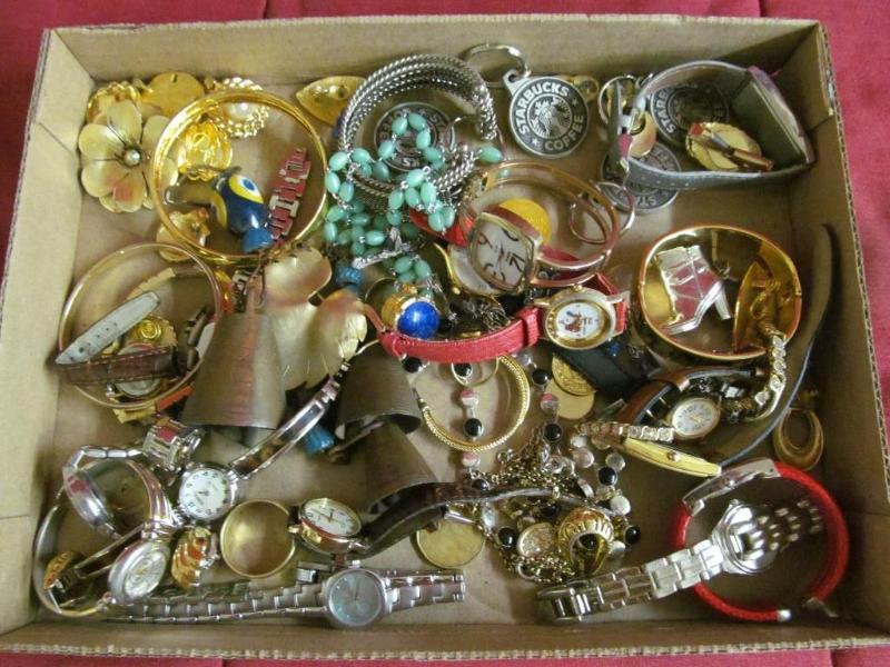 Box of Costume Jewelry - Watches, P...