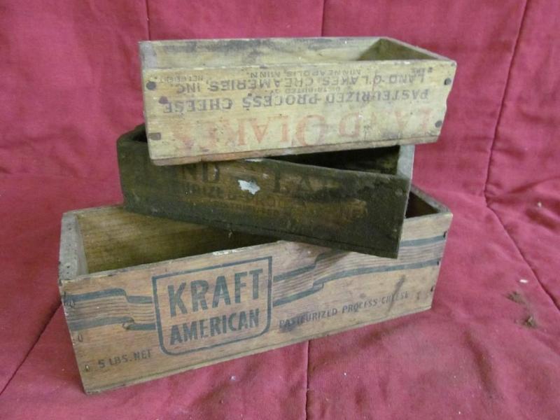 3 Wooden Cheese Boxes - Kraft and 2...