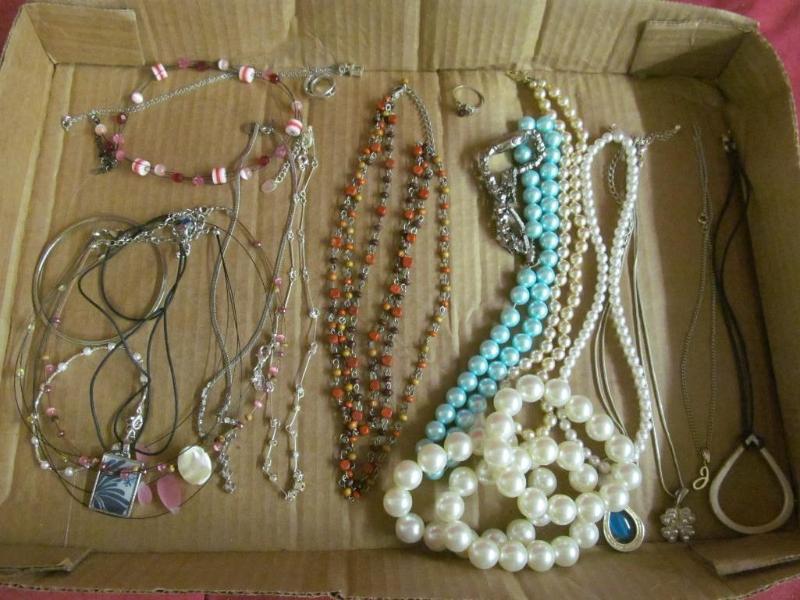 Box of Jewelry- Necklaces, Watches,...