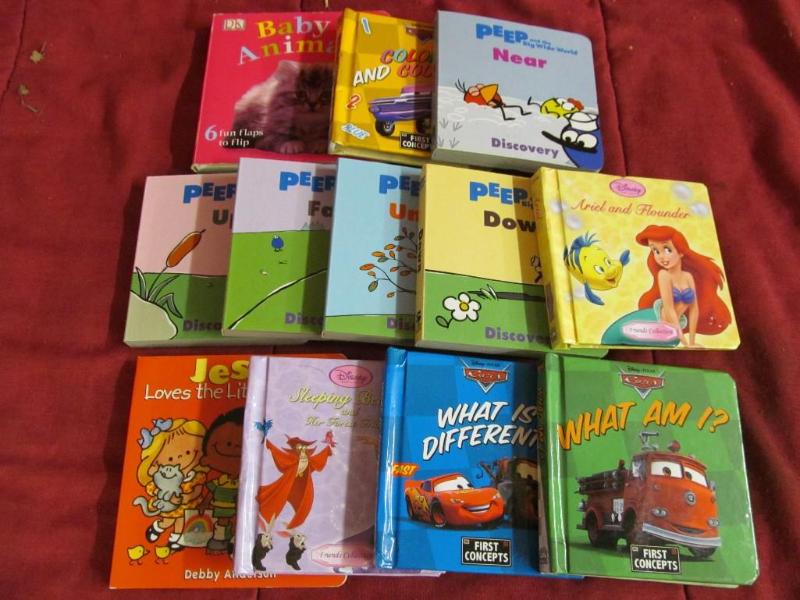 12 Mini books -- Peep, cars, Disney...