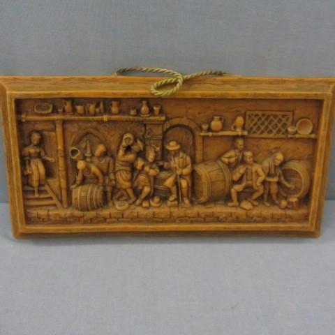 Beeswax carved pub scene, plaque is...
