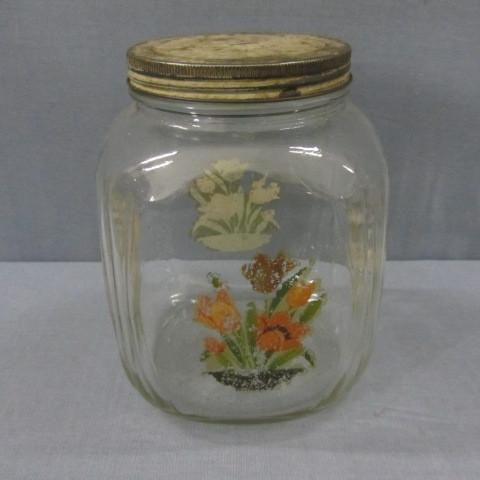 Square glass large jar with decals ...