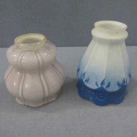 Two bridge lamp globes, vintage fan...