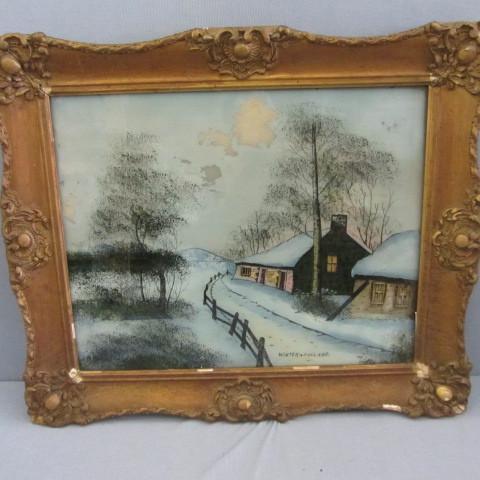Winter in Holland reverse painted s...