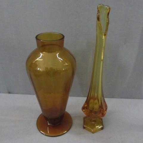 Amber glass vases, 12&quot &amp 1...