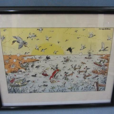 Comic Duck Hunting print, signed, f...