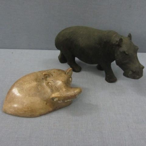 Hippo figures, ebony carved 6&quot...