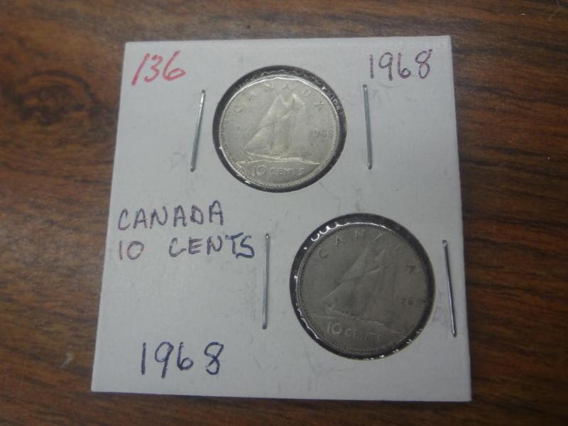 Canadian 1968 and 1968 Silver Dimes...