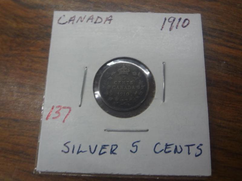 Canadian 1910 Silver 5 Cents...