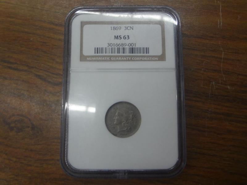 1869 Three Cent Nickel MS 63 graded...
