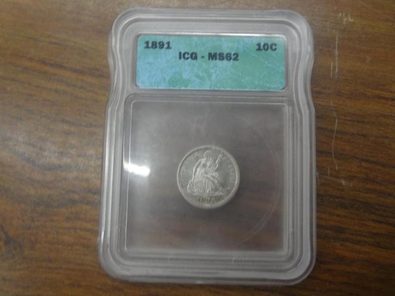1891 Seated Liberty Dime MS 62 grad...