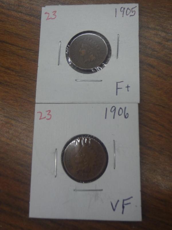 1905 F and 1906 VF Indian Head Cen...