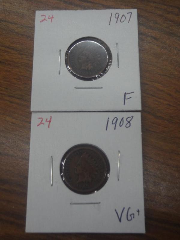 1907 F and 1908 VG Indian Head Cen...