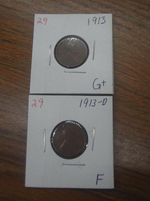 1913 G and 1913-D F Lincoln Cents...