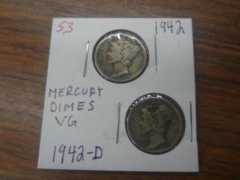 1942 and 1942-D Mercury Dimes VG...