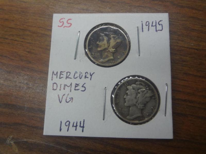 1944 and 1945 Mercury Dimes VG...