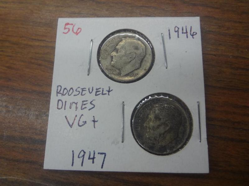 1946 and 1947 Roosevelt Dimes VG...