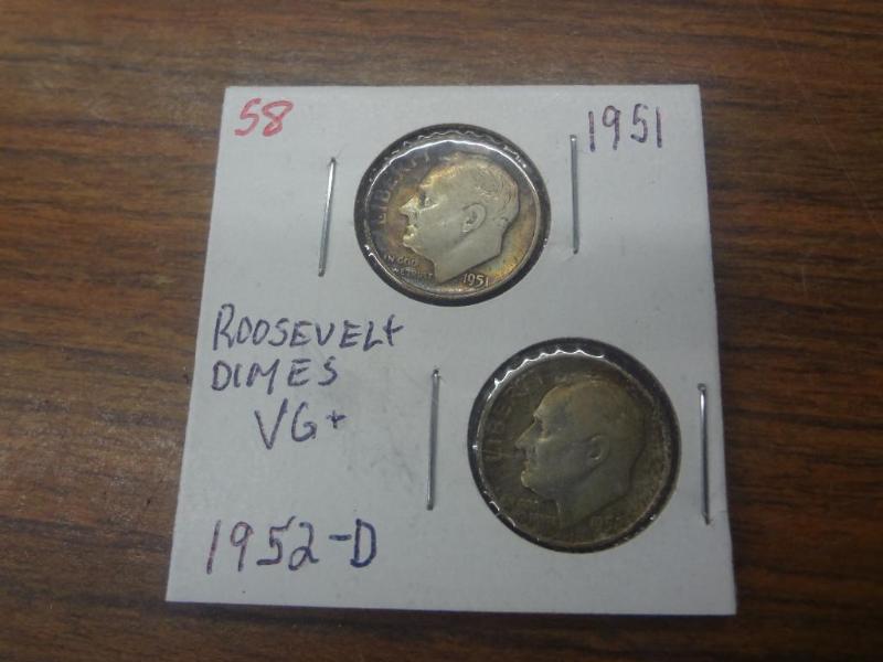 1951 and 1952-D Roosevelt Dimes VG...