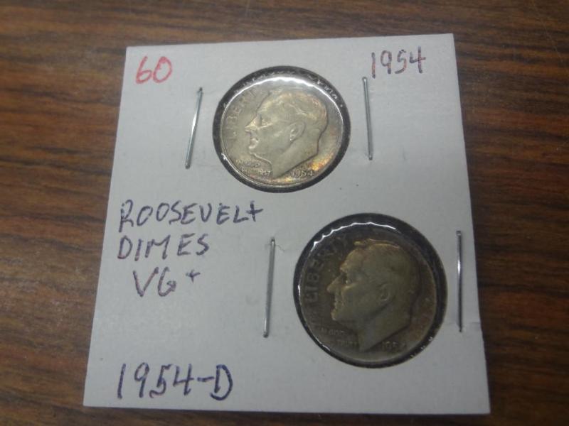 1954 and 1954-D Roosevelt Dimes VG...