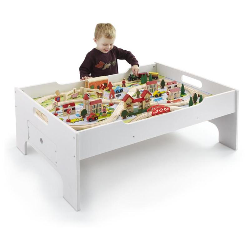 80 Pc Deluxe Wooden Train Set and T...