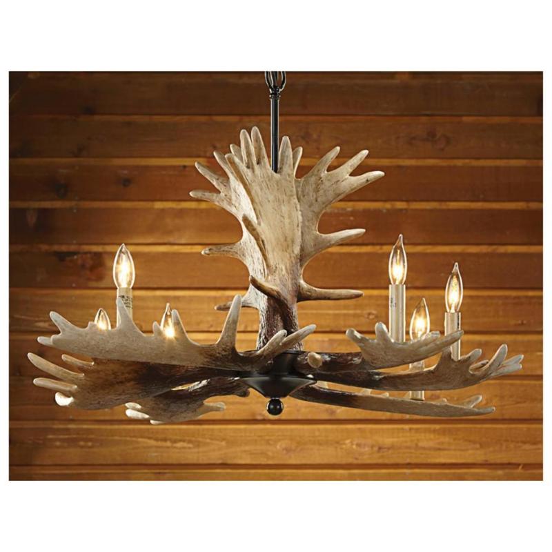 6 Light Moose Antler Chandelier, cr...