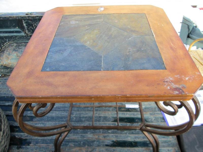lot 89 image: Slate style tile top table with met...