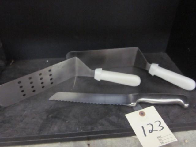 lot 123 image: Commercial style spatulas and knife...
