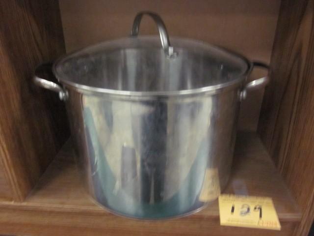lot 129 image: Stainless steel lidded boiling pot....