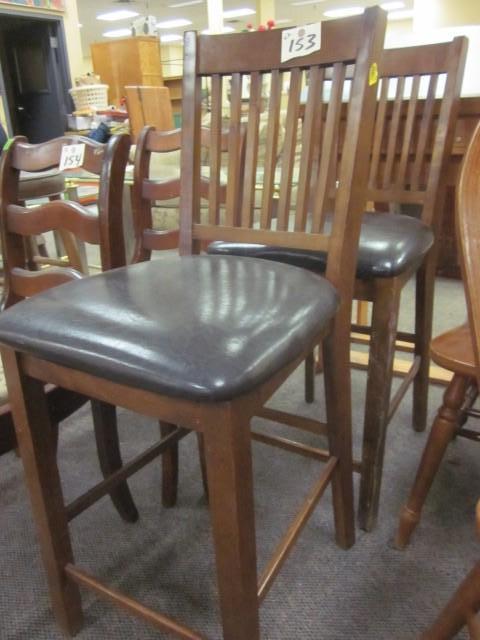lot 153 image: Pair of wood and brown leather high...