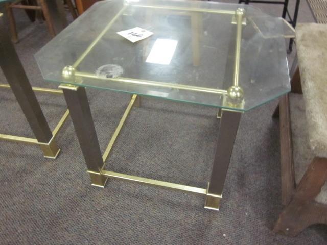 lot 160 image: Small brass and glass end table. &n...